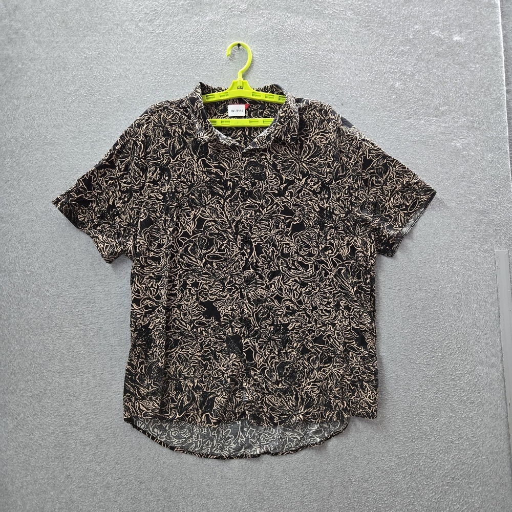 GUESS Men Button Up Shirt XXL Black Floral Short Sleeve
